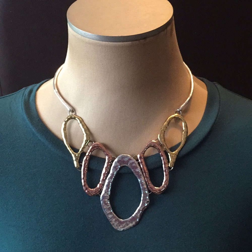 A & A gold, silver, bronze,  statement necklace